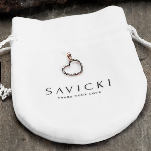 Zawieszka serce Savicki: różowe złoto, czarne diamenty